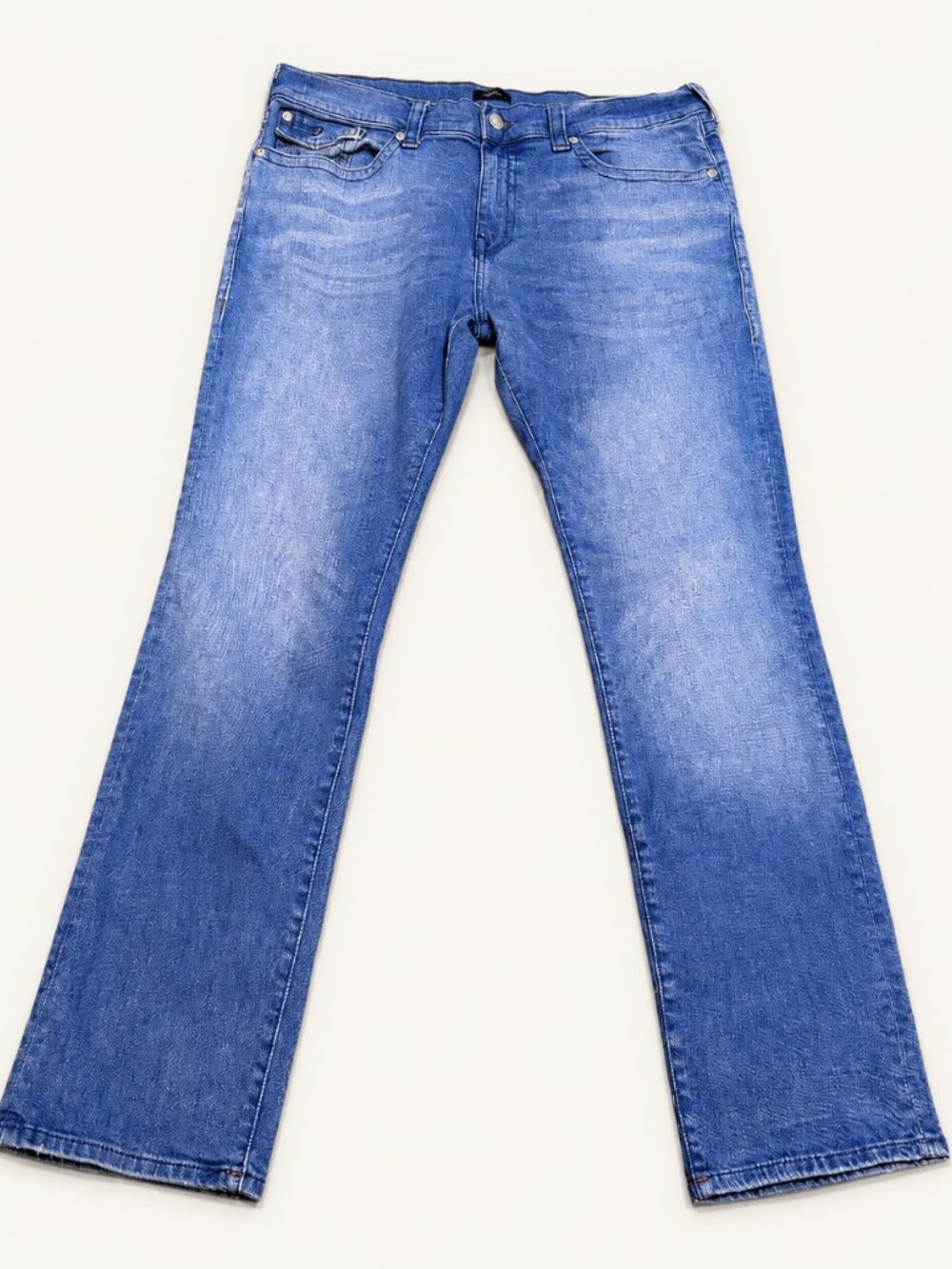 Mens True Religion Ricky Flap Straight Jeans Size 42 Blue Denim